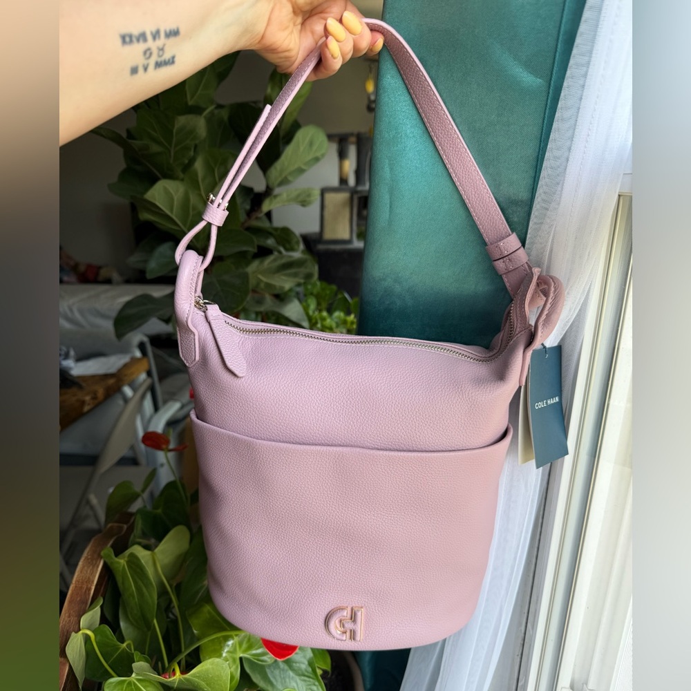 Cole Haan Essential Soft Bucket Bag. Color: Mauve Shadows